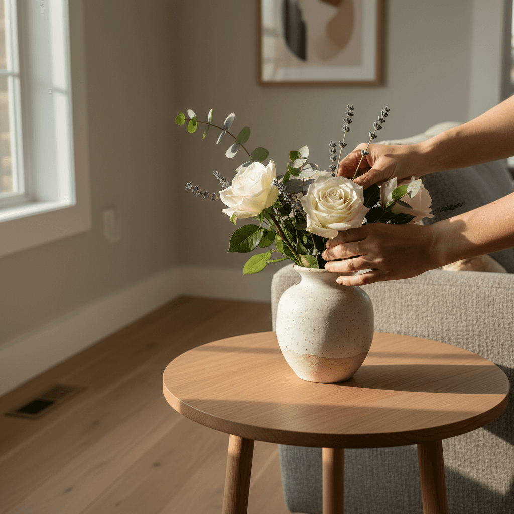 Homeowner reviewing rebate paperwork in Maine kitchen